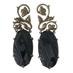 Gina W Smith GWS Sterling Silver Carved Onyx Drop Earrings 1990s